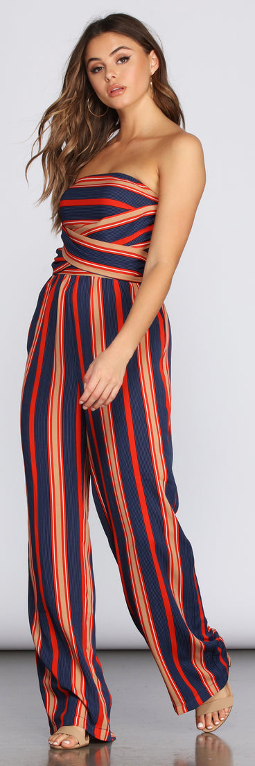 Sassy In Stripes Jumpsuit will help you dress the part in stylish holiday party attire, an outfit for a New Year’s Eve party, & dressy or cocktail attire for any event.