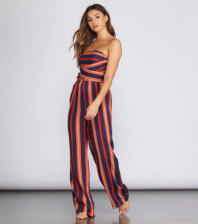 Sassy In Stripes Jumpsuit will help you dress the part in stylish holiday party attire, an outfit for a New Year’s Eve party, & dressy or cocktail attire for any event.