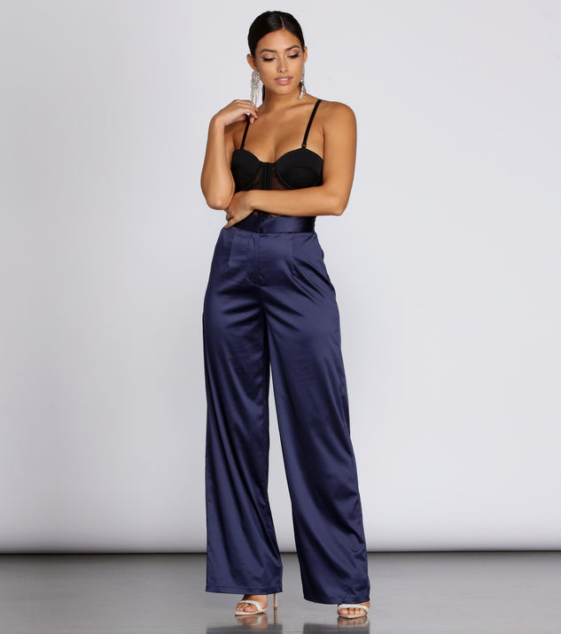 High Waist Satin Wide Leg Pants