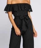 Stylishly Striped Off The Shoulder Jumpsuit for 2022 festival outfits, festival dress, outfits for raves, concert outfits, and/or club outfits