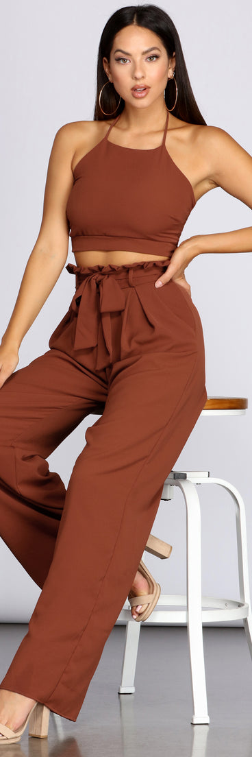 Ruffle Trim High-Waist Pants
