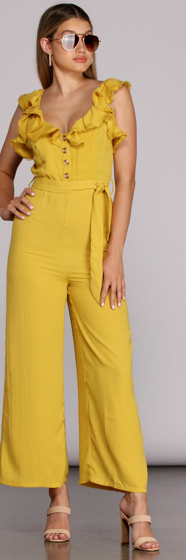 Ruffled And Radiate Jumpsuit will help you dress the part in stylish holiday party attire, an outfit for a New Year’s Eve party, & dressy or cocktail attire for any event.