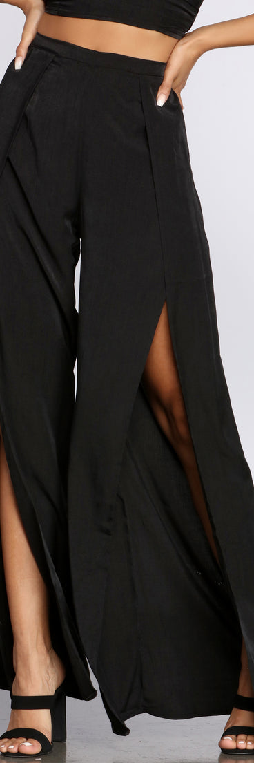 You’ll look stunning in the Flirty Front Slit Wide Leg Pants when paired with its matching separate to create a glam clothing set perfect for parties, date nights, concert outfits, back-to-school attire, or for any summer event!