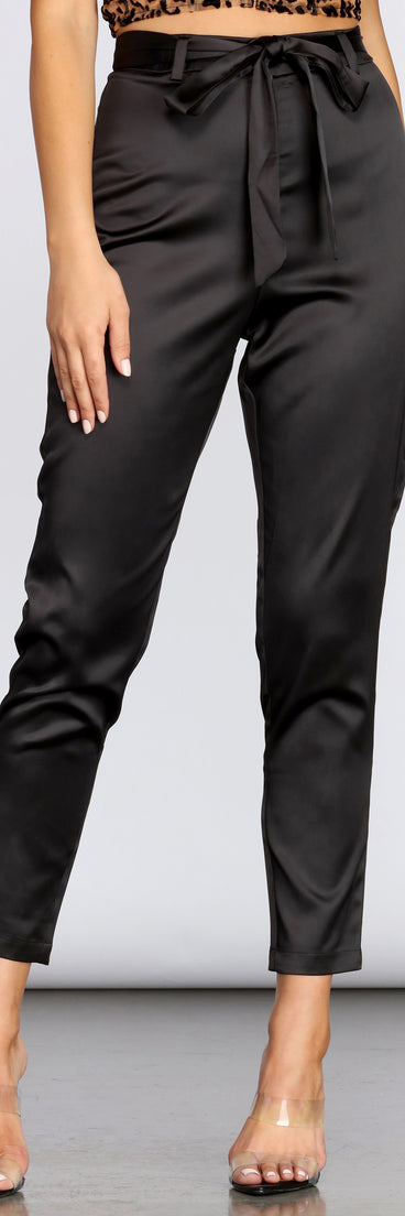 Tie Waist Satin Tapered Pants