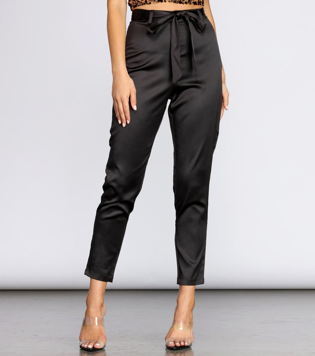 Tie Waist Satin Tapered Pants