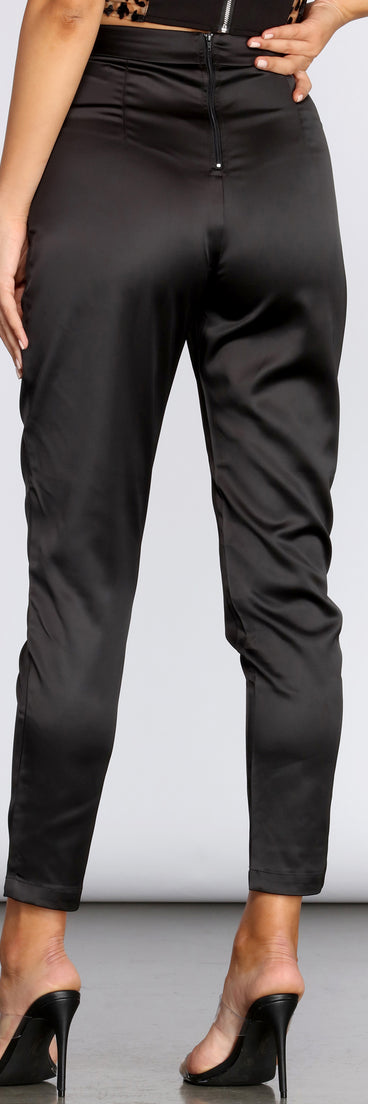 Tie Waist Satin Tapered Pants