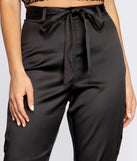 Tie Waist Satin Tapered Pants