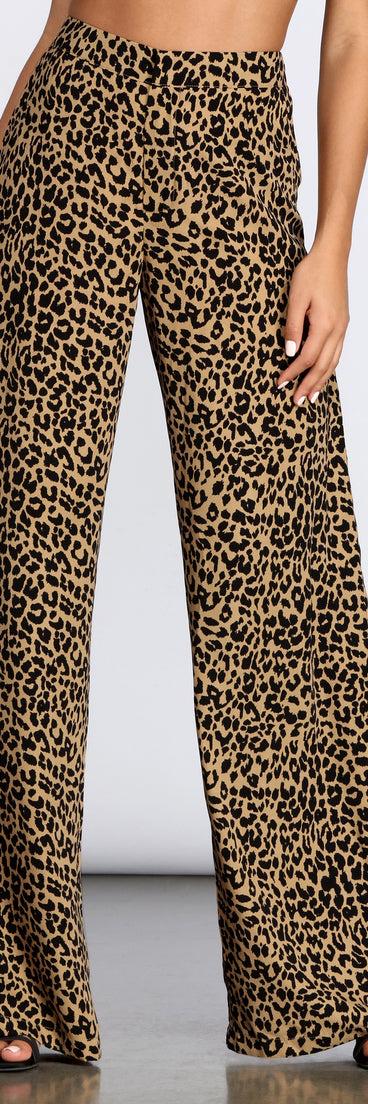 Leopard Print Wide Leg Dress Pants for 2023 festival outfits, festival dress, outfits for raves, concert outfits, and/or club outfits