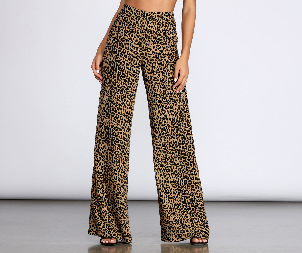 Leopard Print Wide Leg Dress Pants
