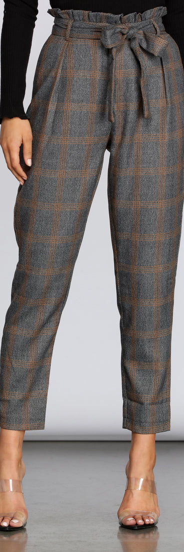 Plaid Paper Bag Tapered Pants