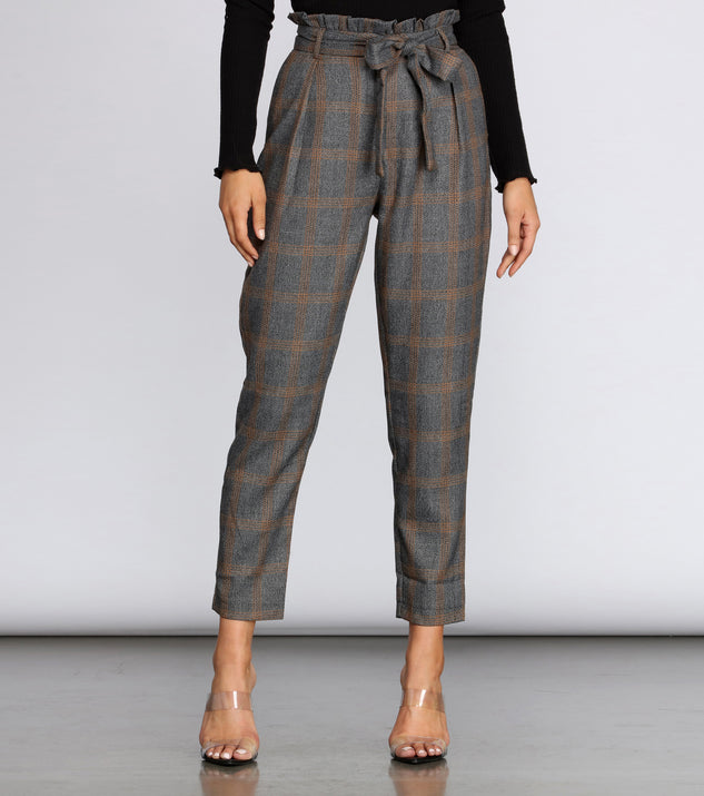 Plaid Paper Bag Tapered Pants