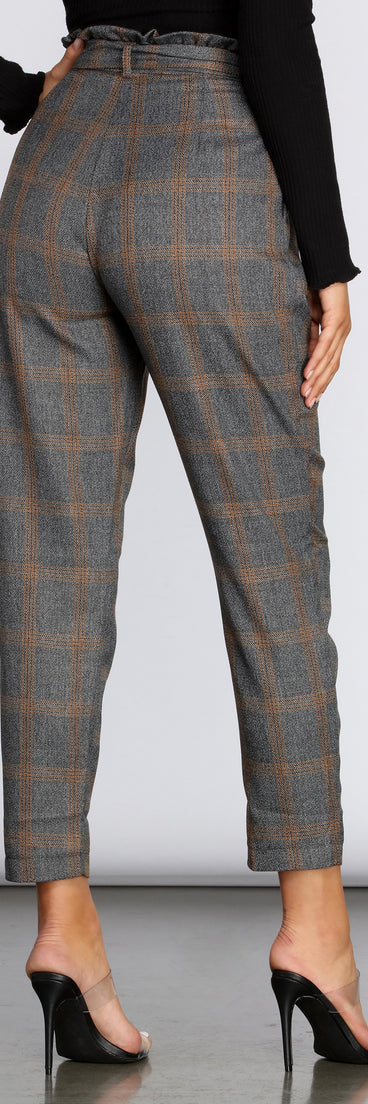 Plaid Paper Bag Tapered Pants