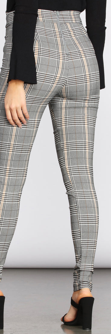 High Rise Tie Waist Plaid Skinny Pants