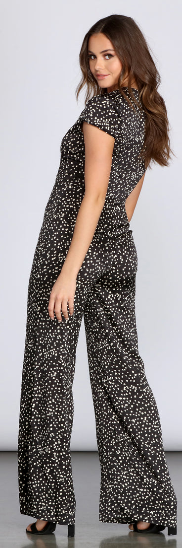 Stylishly Spotted Wide Leg Jumpsuit for 2022 festival outfits, festival dress, outfits for raves, concert outfits, and/or club outfits