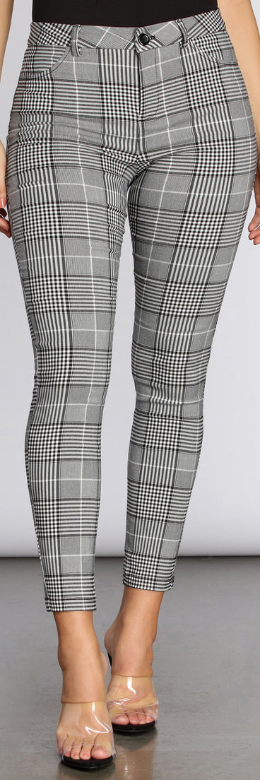 High Rise Plaid Skinny Pants