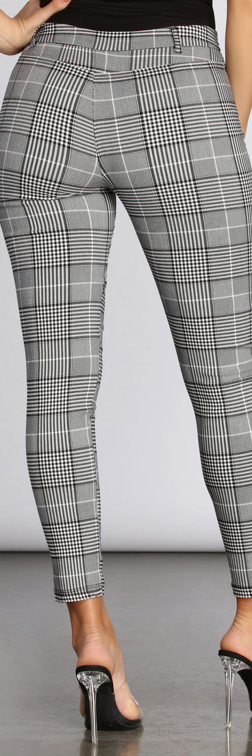 High Rise Plaid Skinny Pants