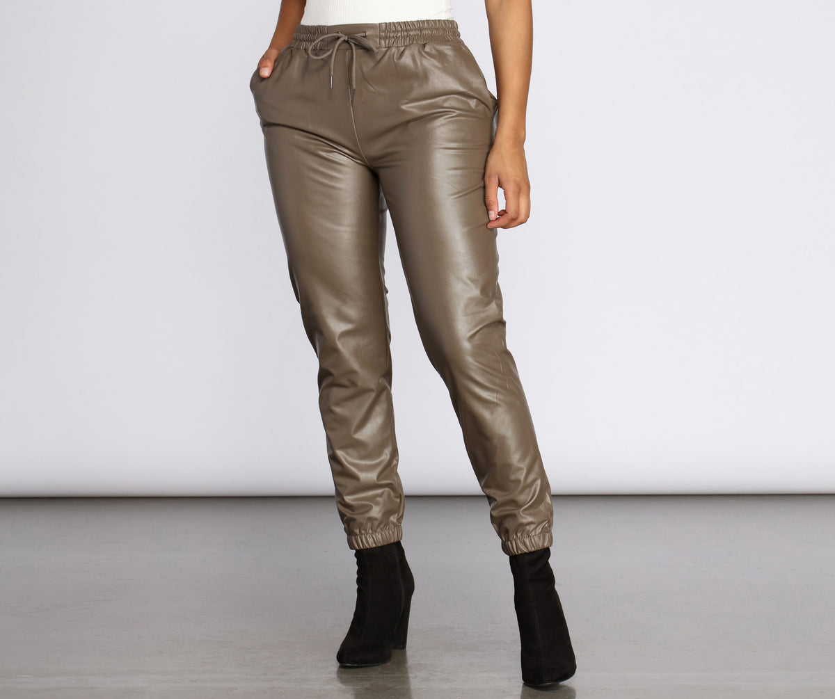 Sleek And Sporty Faux Leather Joggers