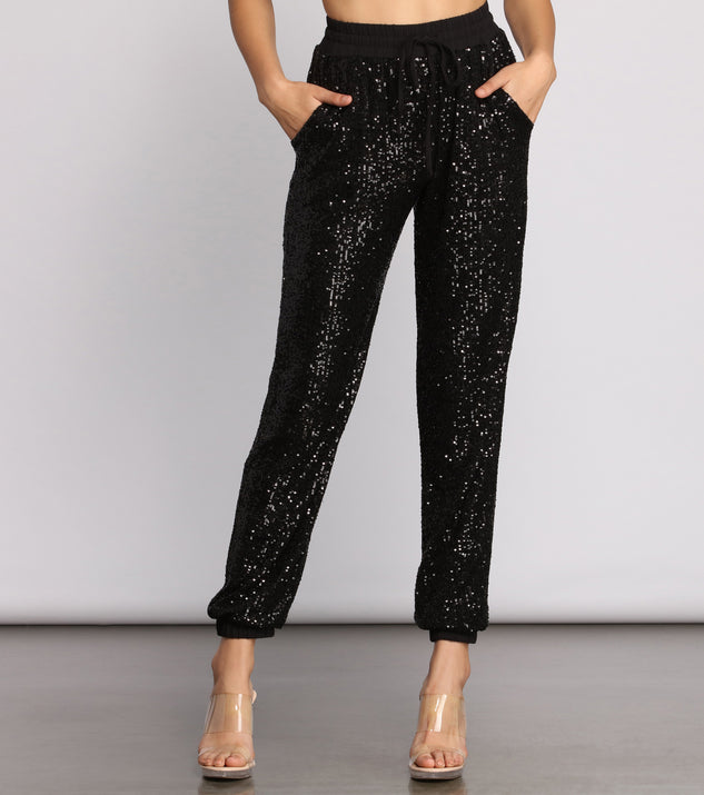 Sequin Stunner High Waist Joggers provides a stylish start to creating your best summer outfits of the season with on-trend details for 2023!