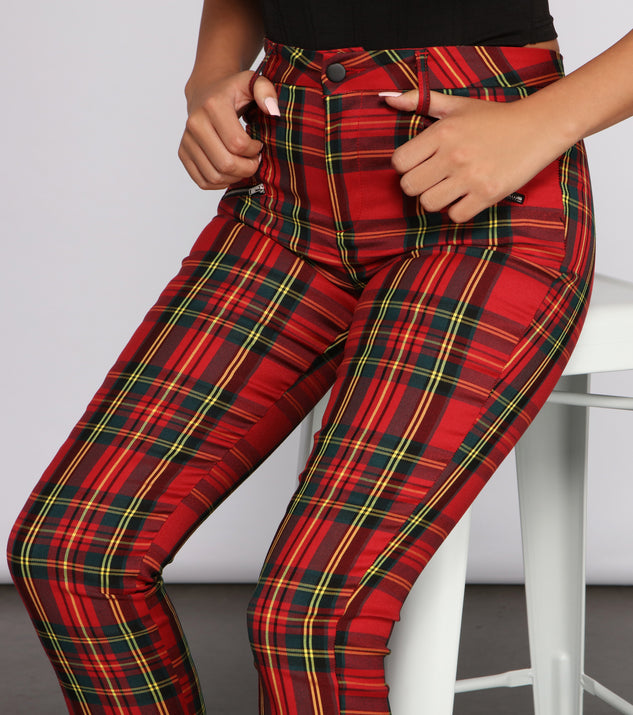 High Rise Zippered Plaid Pants Windsor