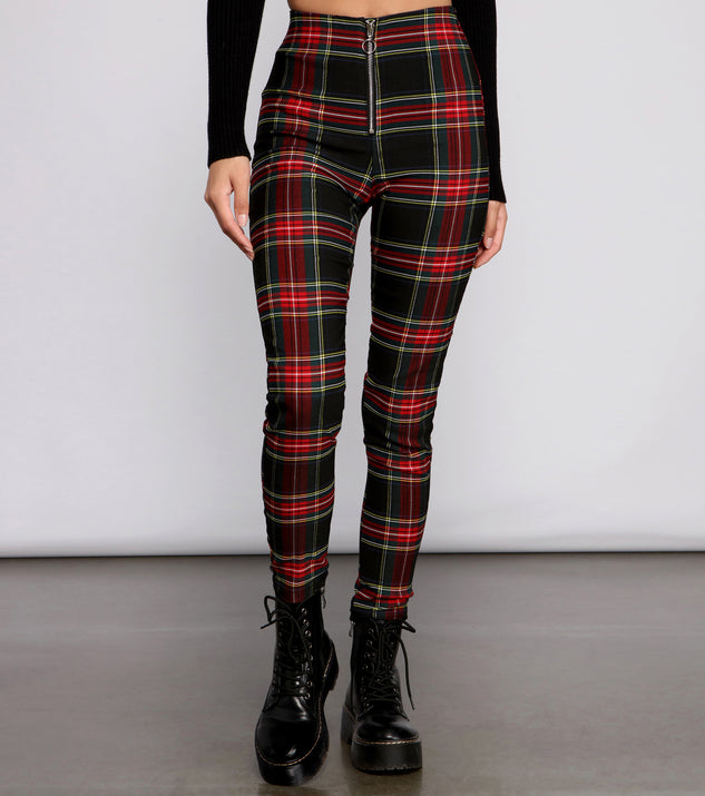 High Waist Plaid Zip Front Pants & Windsor