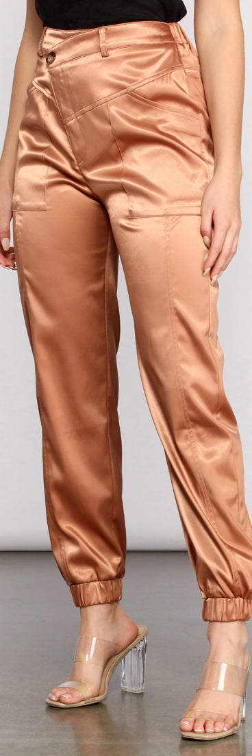 Level Up Sophisticated Satin Joggers for 2023 festival outfits, festival dress, outfits for raves, concert outfits, and/or club outfits