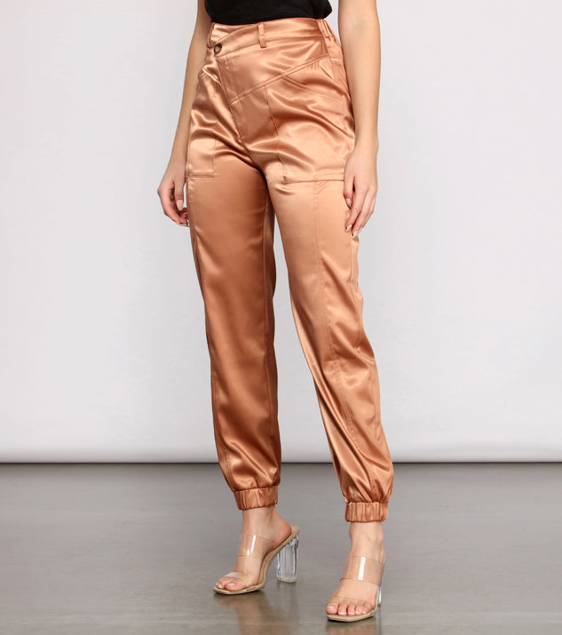 Level Up Sophisticated Satin Joggers for 2023 festival outfits, festival dress, outfits for raves, concert outfits, and/or club outfits