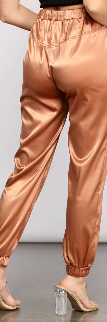 Level Up Sophisticated Satin Joggers provides a stylish start to creating your best summer outfits of the season with on-trend details for 2023!