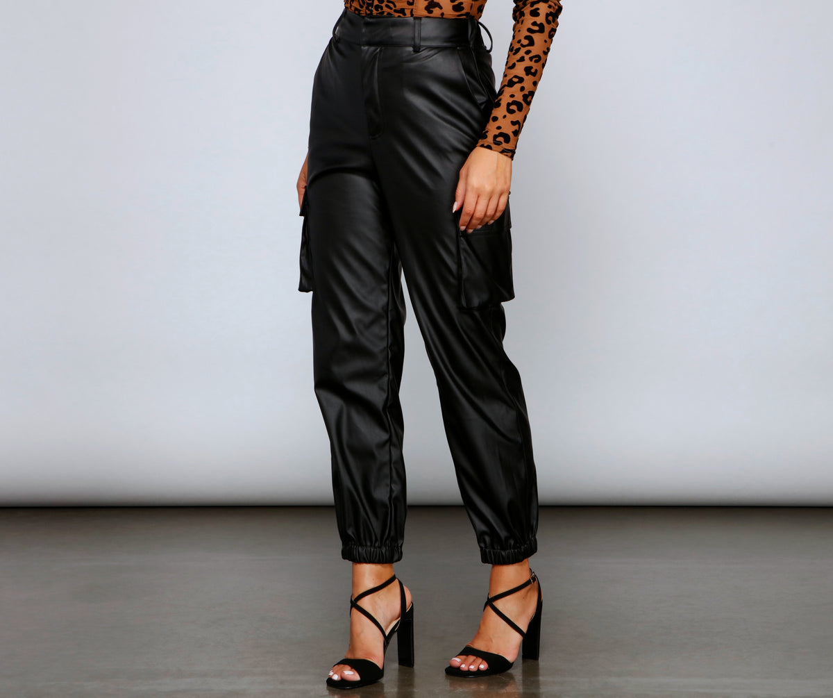 Trendy-Chic Faux Leather Joggers