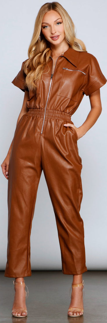 The Next Level Faux Leather Jumpsuit provides a stylish start to creating your best summer outfits of the season with on-trend details for 2023!