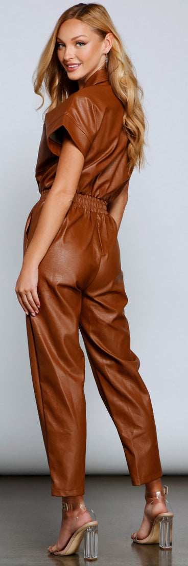 The Next Level Faux Leather Jumpsuit provides a stylish start to creating your best summer outfits of the season with on-trend details for 2023!