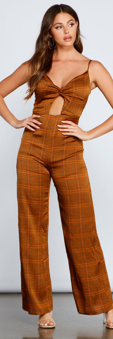 Plaid Perfection Twist Front Jumpsuit provides a stylish start to creating your best summer outfits of the season with on-trend details for 2023!