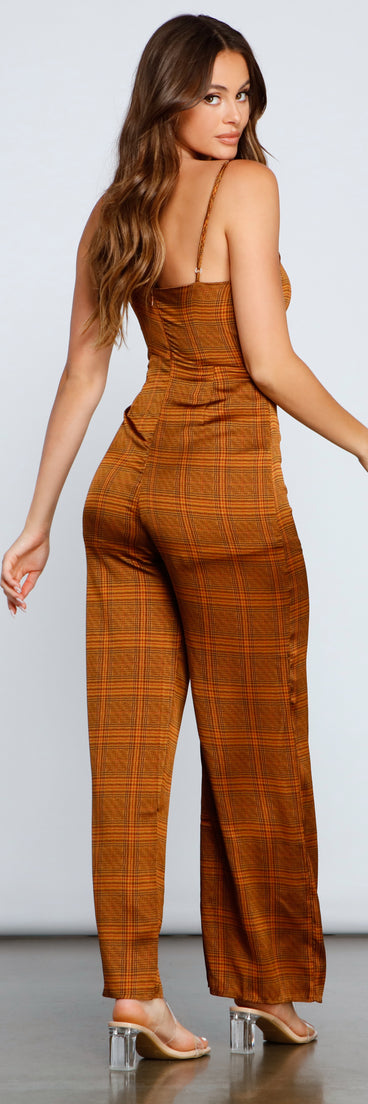 Plaid Perfection Twist Front Jumpsuit provides a stylish start to creating your best summer outfits of the season with on-trend details for 2023!