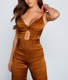 Plaid Perfection Twist Front Jumpsuit for 2023 festival outfits, festival dress, outfits for raves, concert outfits, and/or club outfits