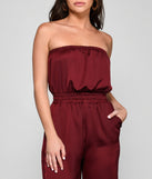 Sleek Strapless Satin Jumpsuit provides a stylish start to creating your best summer outfits of the season with on-trend details for 2023!