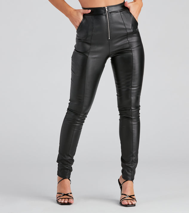 Faux Leather Zipper Front Leggings - Brown - Just $3