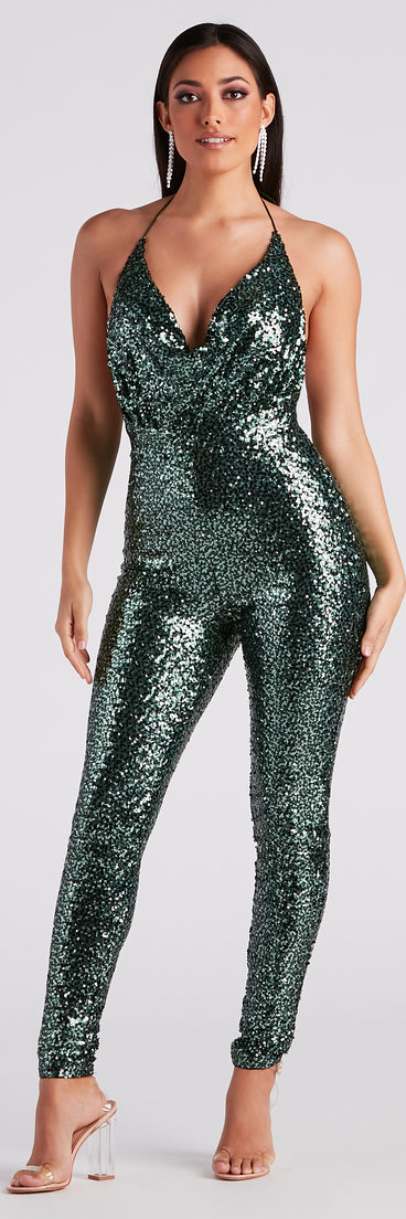 Stunning Shine Sequin Halter Catsuit provides a stylish start to creating your best summer outfits of the season with on-trend details for 2023!