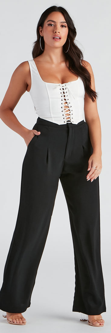 The Right Path Wide-Leg Trouser Pants provides a stylish start to creating your best summer outfits of the season with on-trend details for 2023!