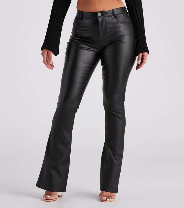 Stylishly Edgy Faux Leather Flare Pants is a trendy pick to create 2023 festival outfits, festival dresses, outfits for concerts or raves, and complete your best party outfits!