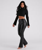 Stylishly Edgy Faux Leather Flare Pants is a trendy pick to create 2023 festival outfits, festival dresses, outfits for concerts or raves, and complete your best party outfits!