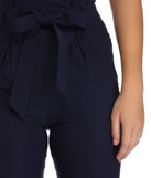 High Waist on Navy Blue Paperbag Skinny Dress Pants