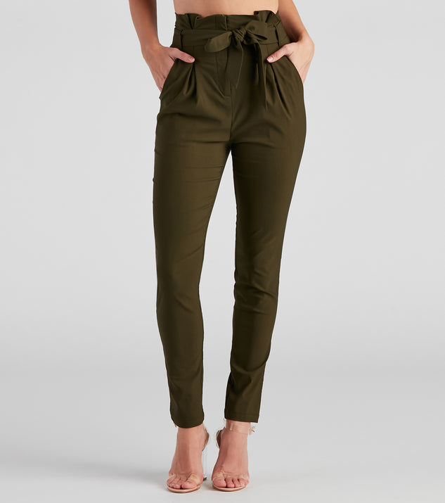 High-Waisted Tie-Belt Cargo Straight Workwear Ankle Pants