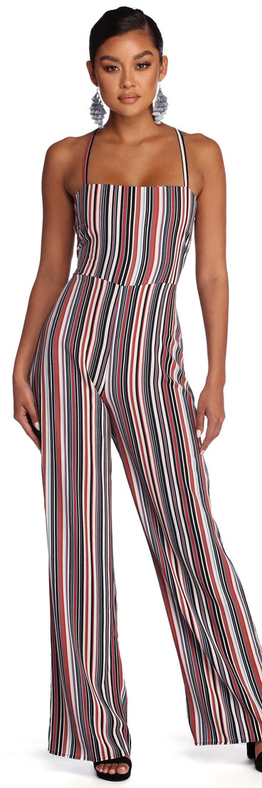 Keep It Striped Jumpsuit will help you dress the part in stylish holiday party attire, an outfit for a New Year’s Eve party, & dressy or cocktail attire for any event.