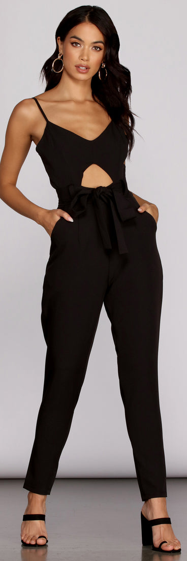 Key To Style Tie Jumpsuit will help you dress the part in stylish holiday party attire, an outfit for a New Year’s Eve party, & dressy or cocktail attire for any event.