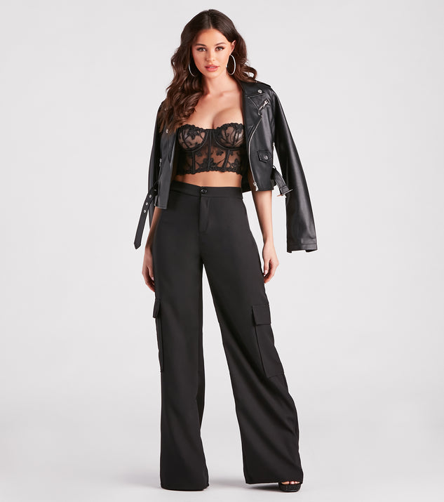 Black Wide leg Cargo trousers  River Island