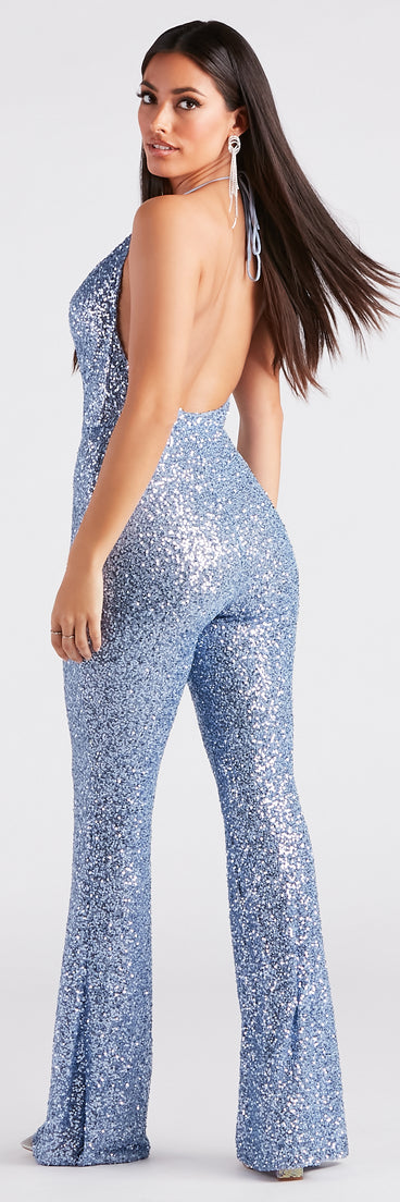 Dance Floor Diva Sequin Backless Jumpsuit is a fire pick to create 2023 festival outfits, concert dresses, outfits for raves, or to complete your best party outfits or clubwear!