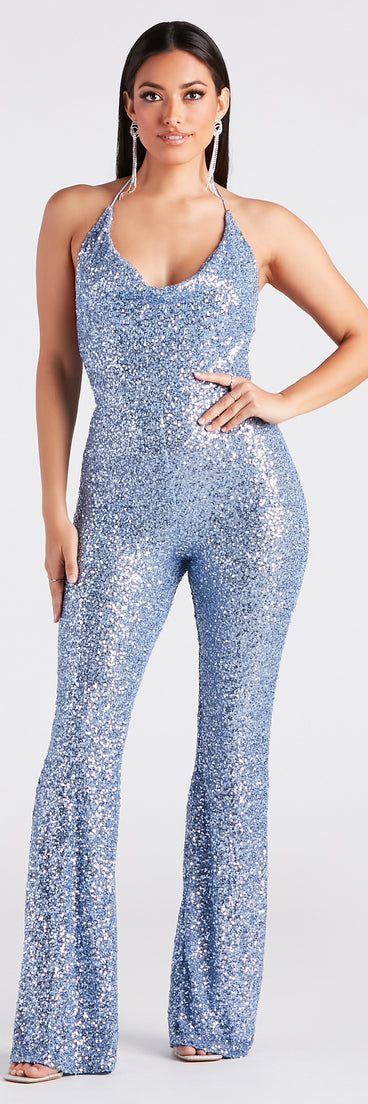 Dance Floor Diva Sequin Backless Jumpsuit is a fire pick to create 2023 festival outfits, concert dresses, outfits for raves, or to complete your best party outfits or clubwear!