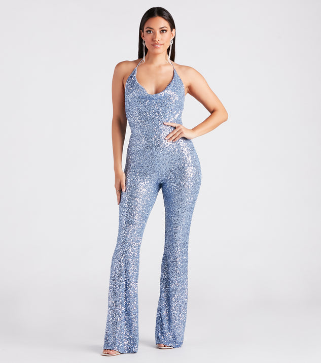 Dance Floor Diva Sequin Backless Jumpsuit is a fire pick to create 2023 festival outfits, concert dresses, outfits for raves, or to complete your best party outfits or clubwear!