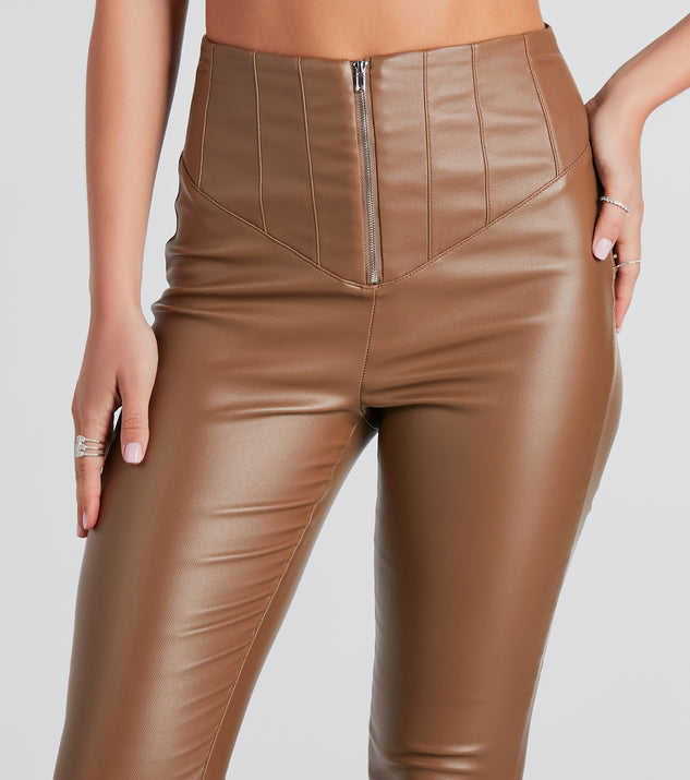 Avamo Ladies Faux Leather Pants Slim Leg PU Pant Solid Color