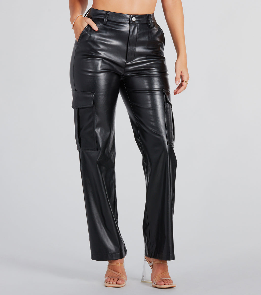 Casually Sleek Faux Leather Cargo Pants