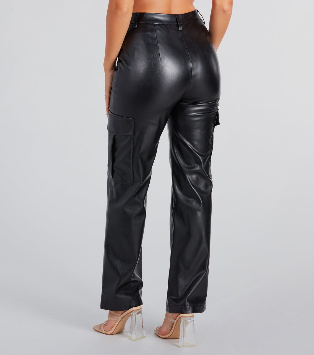 Casually Sleek Faux Leather Cargo Pants
